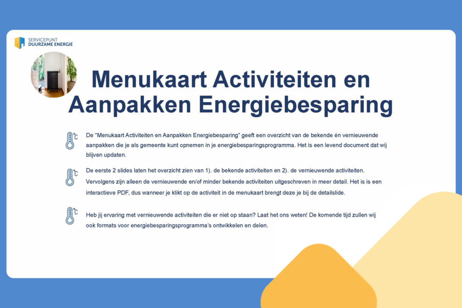 MENUKAART: Activiteiten en Aanpakken Energiebesparing
